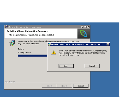 VMware View Composer安装提示Error1920错误的解决方法